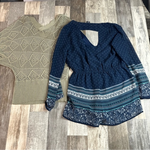 Women’s Large, Blouse, Brown And Blue, Lot Of 2 - Picture 6 of 6